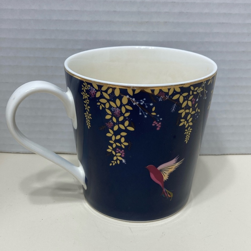 Sara Miller London Portmeirion Chelsea Collection Mug Cup Navy Bird Gold Trim